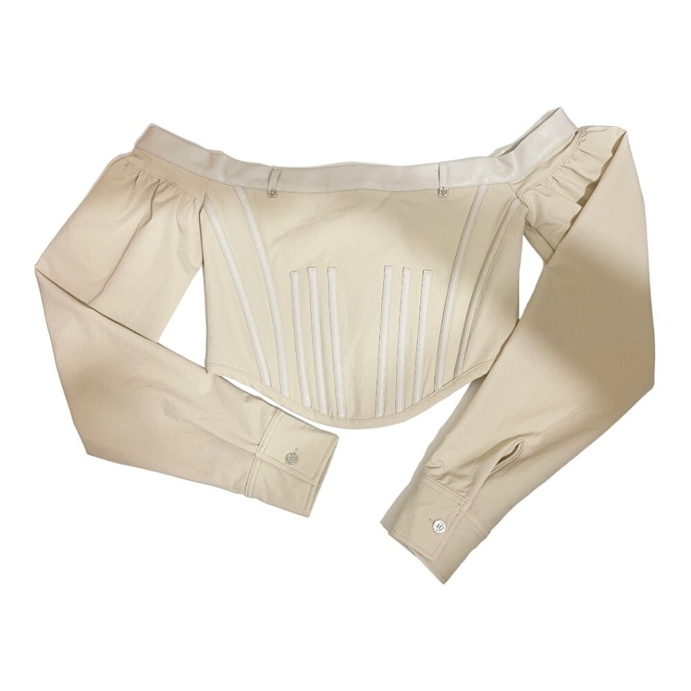 Maniere De Voir Size 10 Long Sleeve Beige Technical Corset Top NEW WITH TAGS - Picture 2 of 6